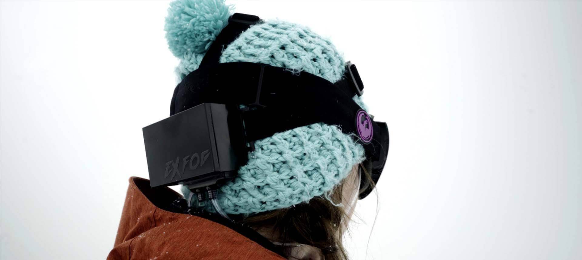 Woman wearing visor with ExFog system