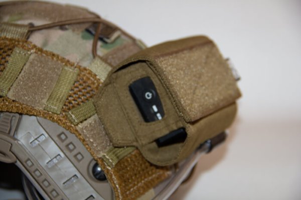 Closeup view of ExFog antifog system on helmet